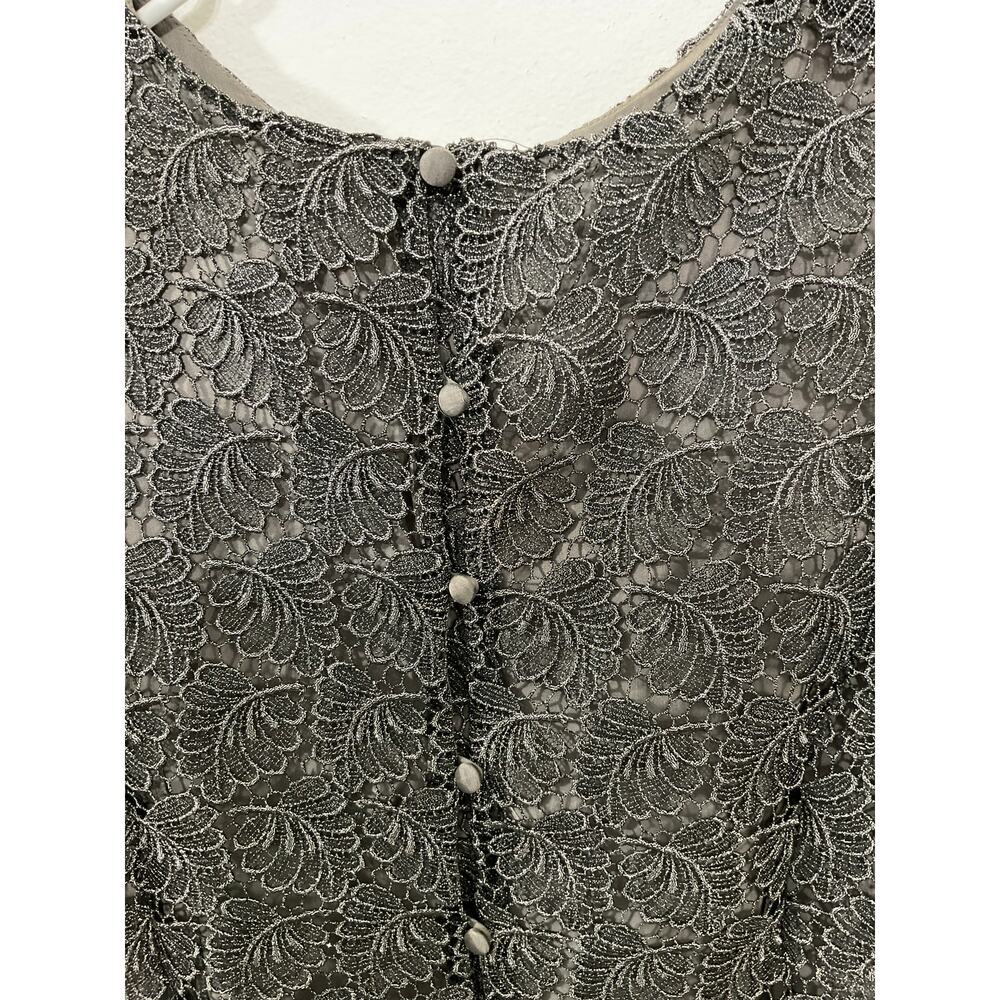 VTG 80s Talbots Shiny Lace Top Size 12 Petite Formal Fancy Button Back - Picture 4 of 6